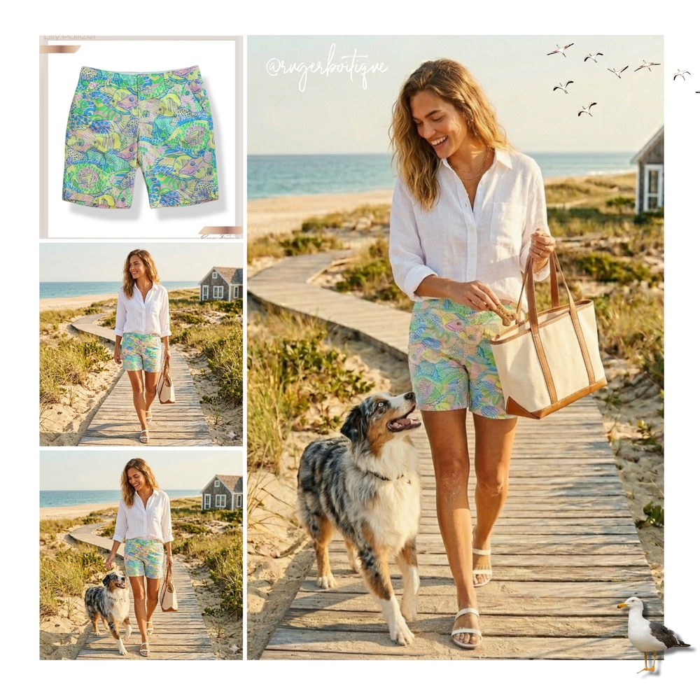 🌿Lilly Pulitzer Tropical Fish Print Bermuda Shorts Women's Size 8 Pastel Beach - Picture 10 of 11